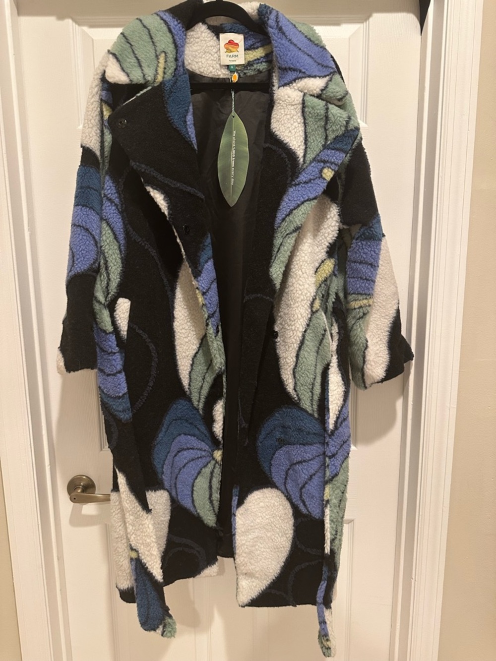 FARM Rio Multicolor Sherpa Coat in Black, Blue, Green, White